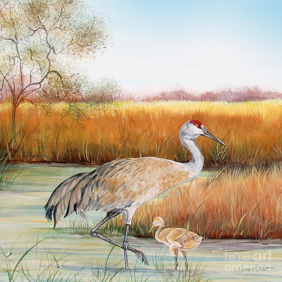 Sandhill Cranes-JP3162 Painting by Jean Plout