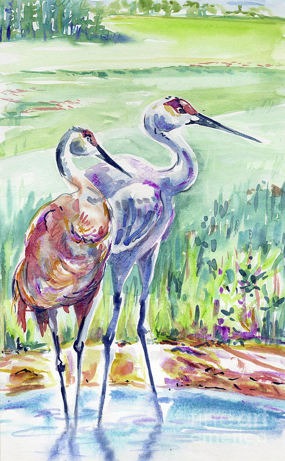 Sandhill Cranes Painting by Margaret Donat