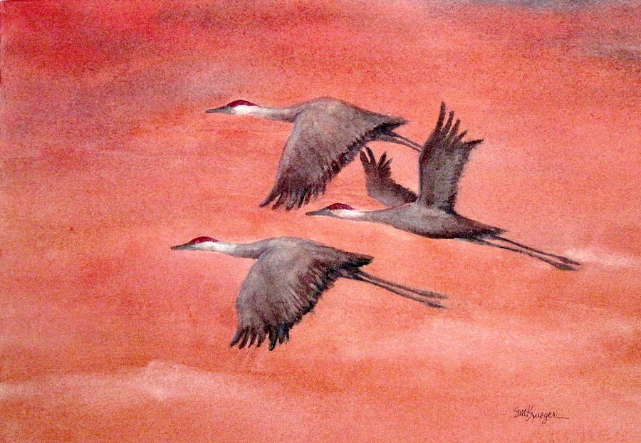 Sandhill Cranes Painting by Suzanne Krueger