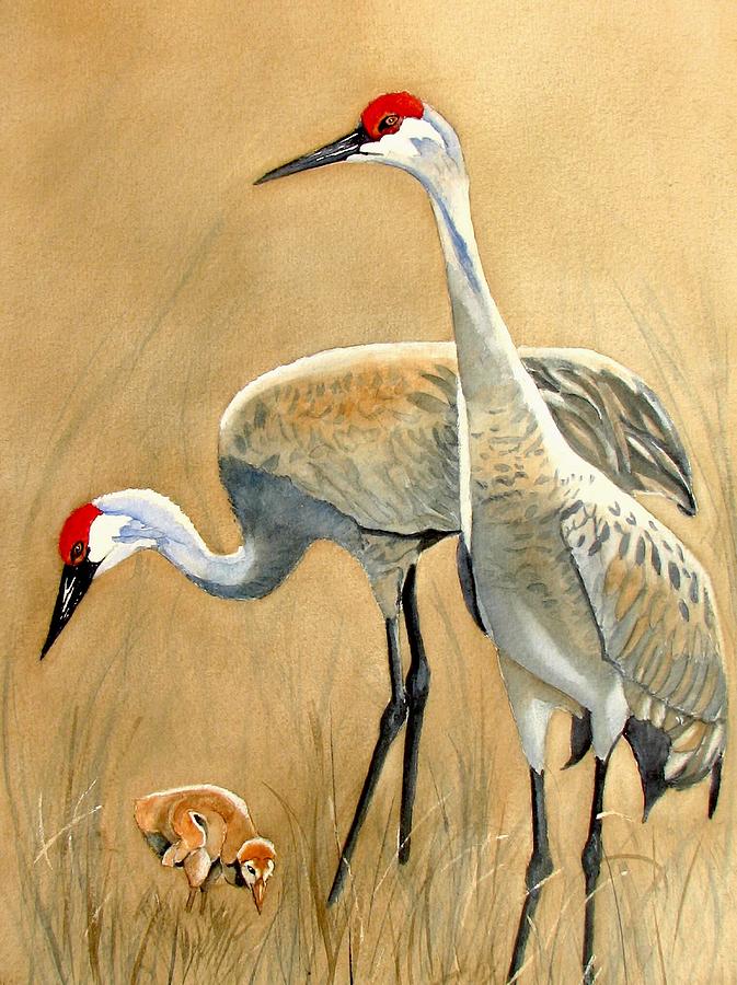 Sandhill Cranes with Chick Painting by Sharlotte Smith | Fine Art America