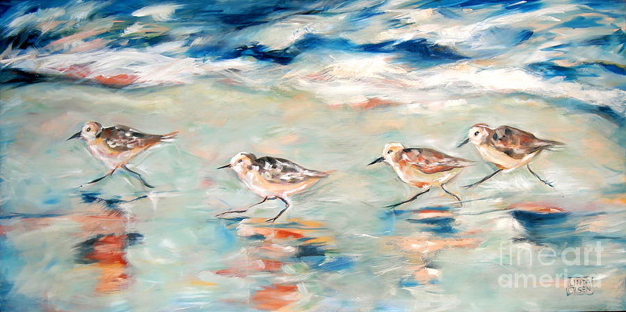 Sandpipers Running Painting by Linda Olsen