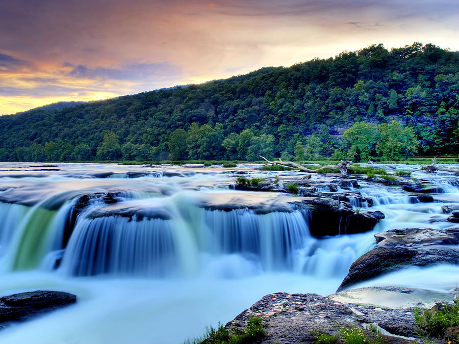 Sandstone Falls at Sunset in West Virginia   HDR Photograph by Brendan Reals