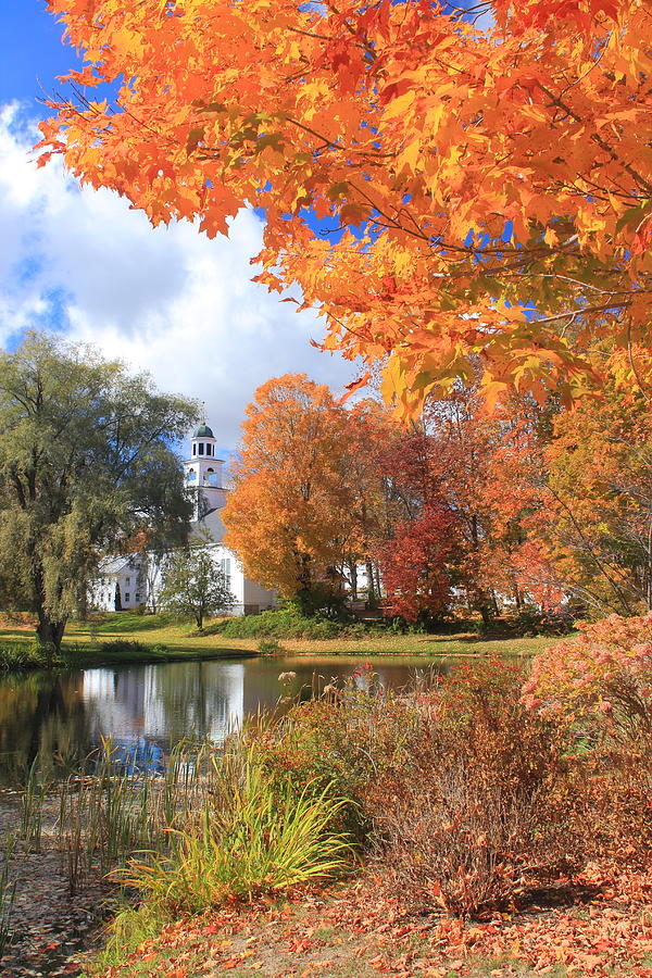 Sandwich New Hampshire Village Pond Fall Foliage Photograph by John Burk