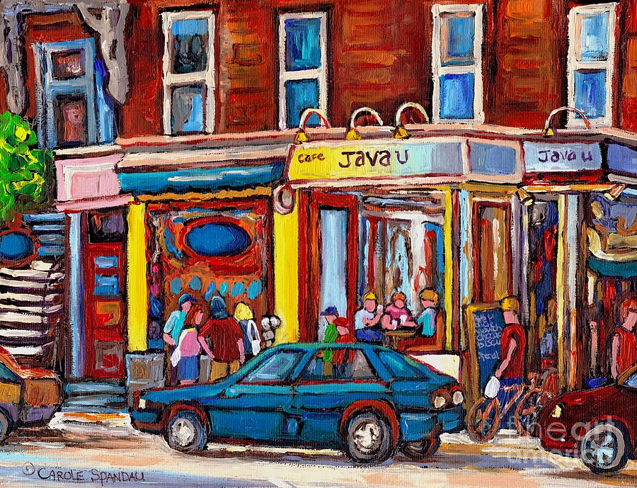 Sandwich Shop Montreal Memories Java U Original Street Scene Painting Canadian Art Carole Spandau    Painting by Carole Spandau