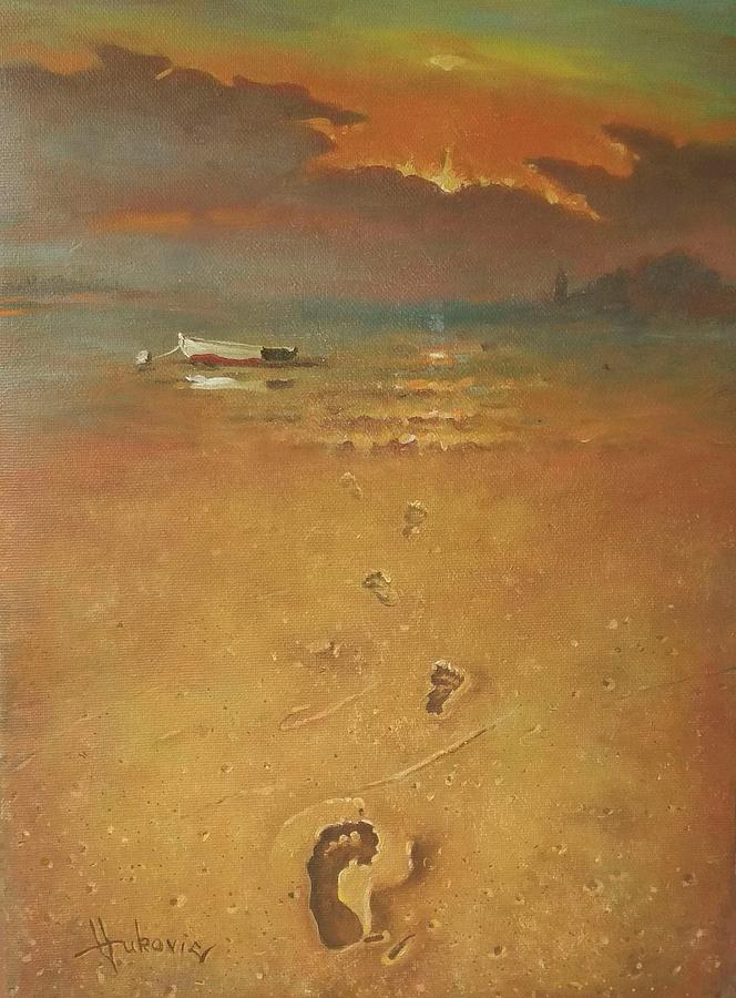 Sunset Painting - sandy beach - Ada Bojana Montenegro by Dusan Vukovic