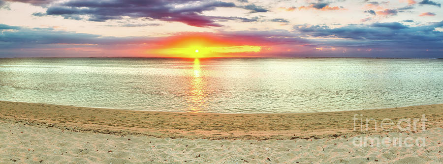 Sandy Beach At Sunset. Panorama Photograph