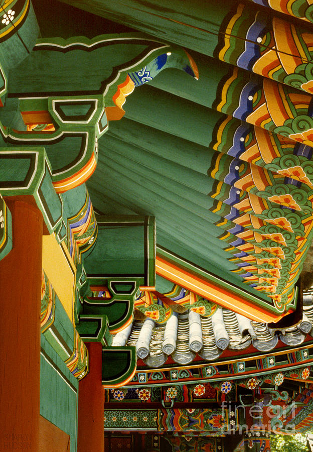 Sangwonsa Buddhist temple decoration - Rafters and Tiles Photograph by Sharon Hudson