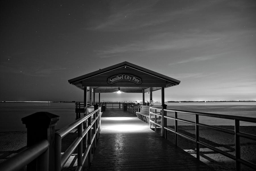 Sanibel City Pier In Black And White Photograph by Greg and Chrystal Mimbs