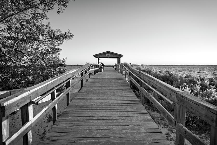 Sanibel Fishing Pier in Black and White Photograph by Greg and Chrystal Mimbs