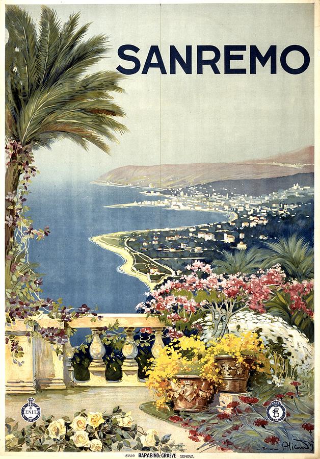 Flower Mixed Media - Sanremo, Mediterranean coast, Italy - Retro travel Poster - Vintage Poster by Studio Grafiikka