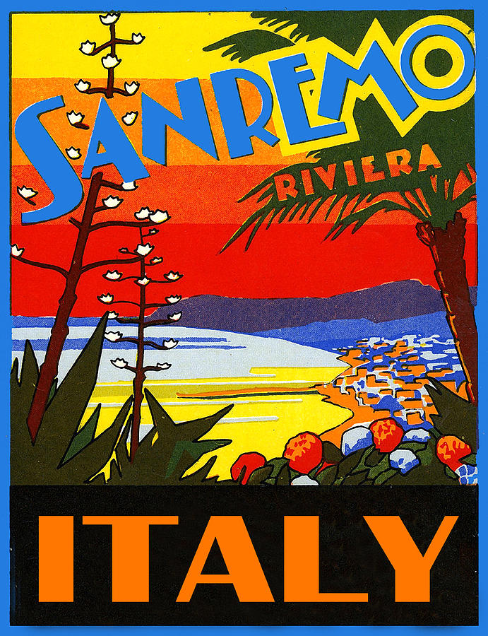 Sanremo riviera, Italy, vintage travel poster Painting by Long Shot