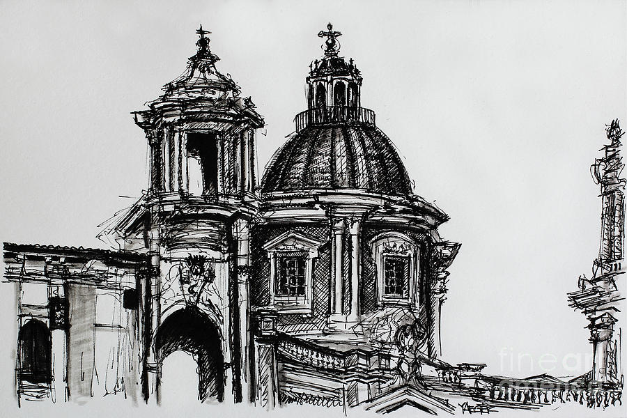 Sant Agnese in Agone Drawing by Robert Yaeger