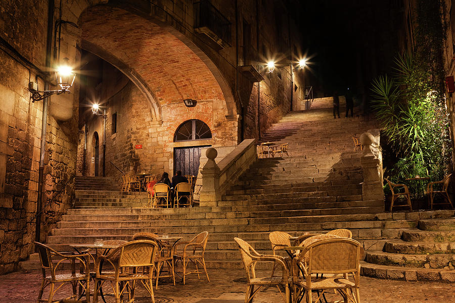 Sant Domenec Stairs in Girona at Night Photograph by Artur Bogacki