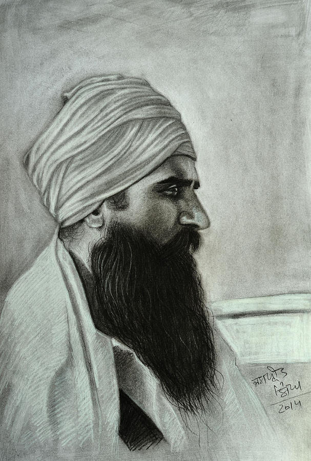 Sant Jarnail Singh Khalsa Bhindrawale Drawing by Jaspreet Singh