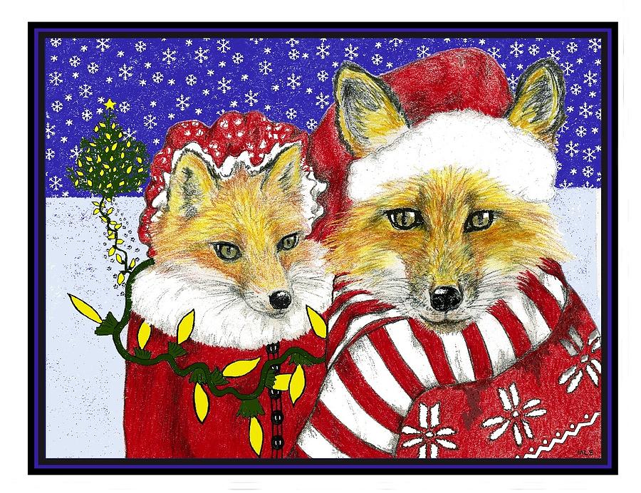 Santa and Ms Fox Drawing by Marla Saville