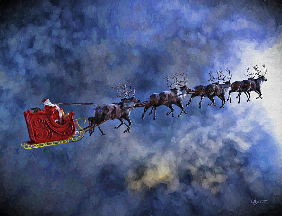 Santa and Reindeer Painting by David Luebbert