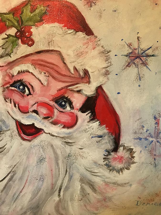 Santa and Snowflakes Painting by Denice Palanuk Wilson