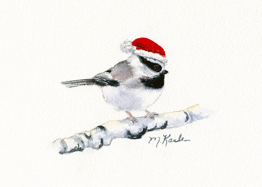 Santa Bandit - Chickadee Painting by Marsha Karle