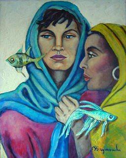 Santa Barbara and Yemaya Painting by Yasemin Raymondo