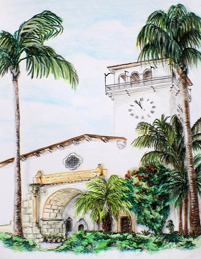 Santa Barbara City Hall Drawing by Danuta Bennett