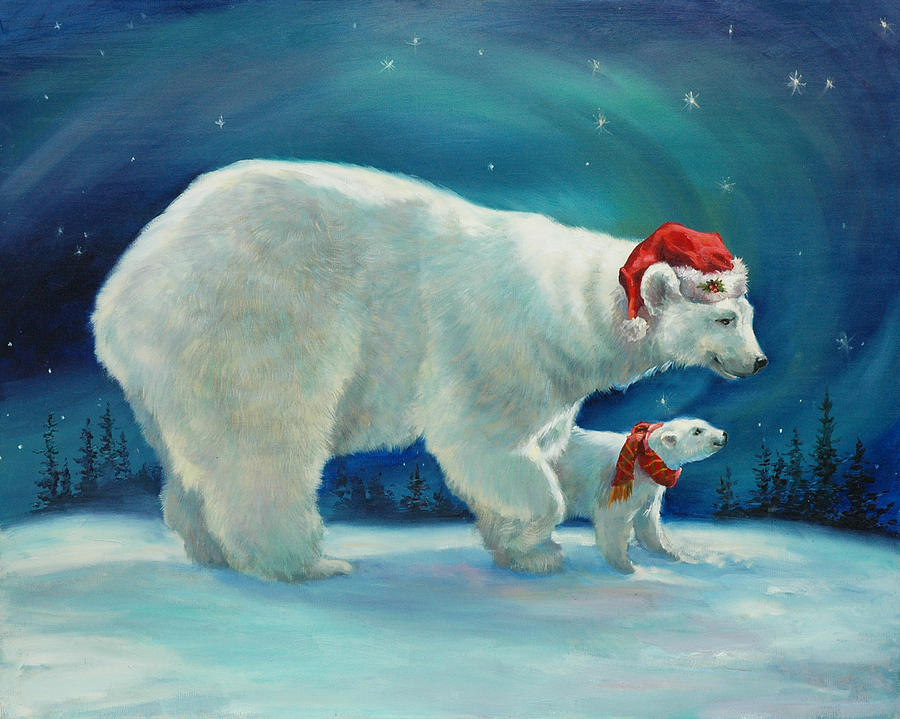 Polar Bear Painting - Santa Bear by Laurie Snow Hein