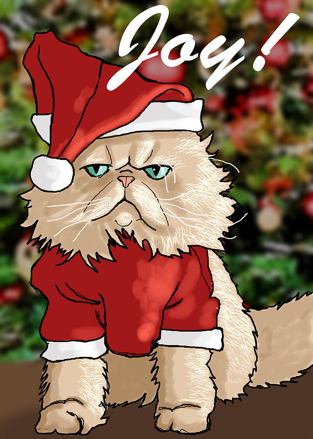 Santa Cat Joy Card Digital Art by Robert Bissett
