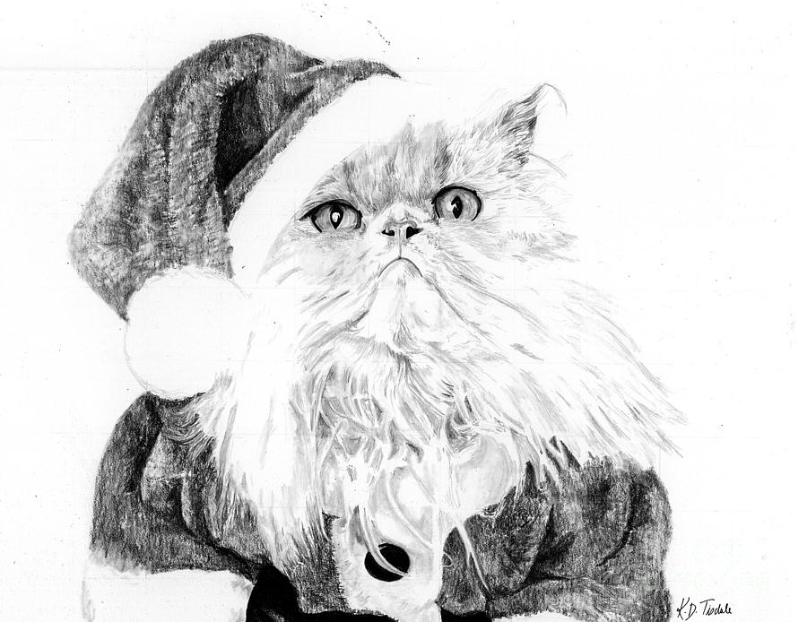 Cat Drawing - Santa Cat by Kelly Tisdale