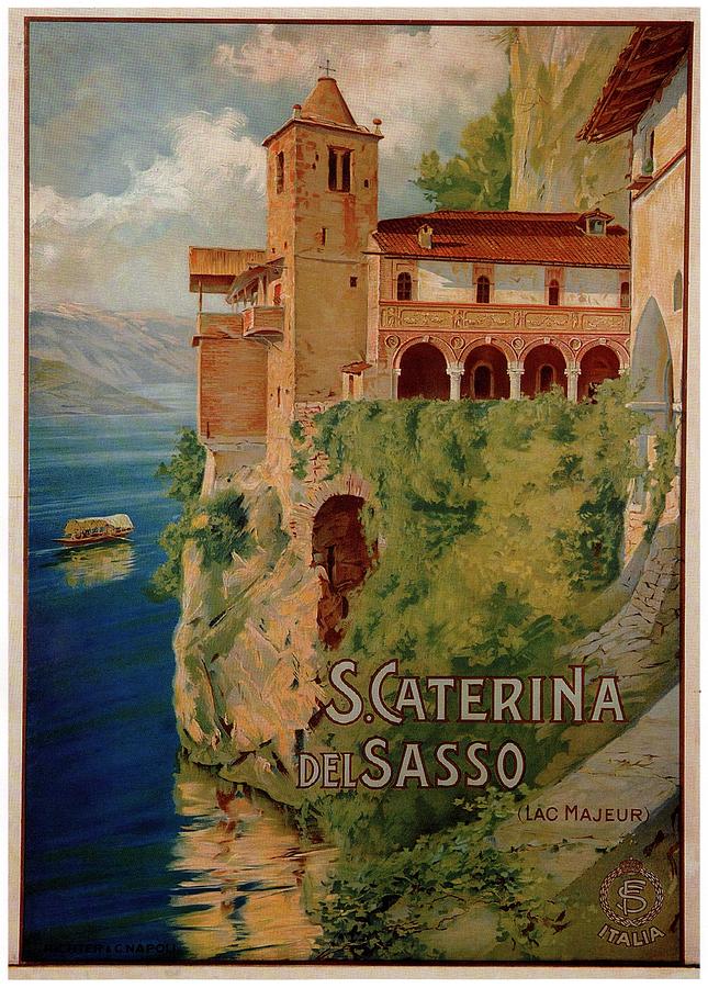 Santa Caterina Del Sasso - Lombardy, Italy - Retro travel Poster - Vintage Poster Mixed Media by Studio Grafiikka