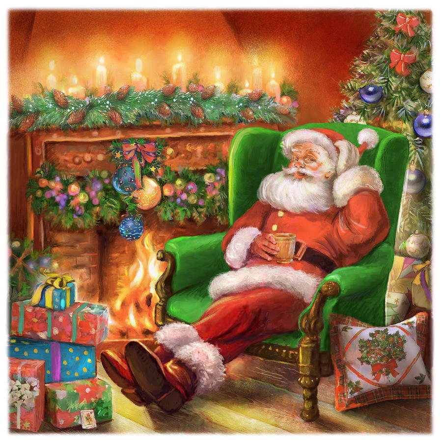 Santa Claus At Fire Place Painting by Patrick Hoenderkamp