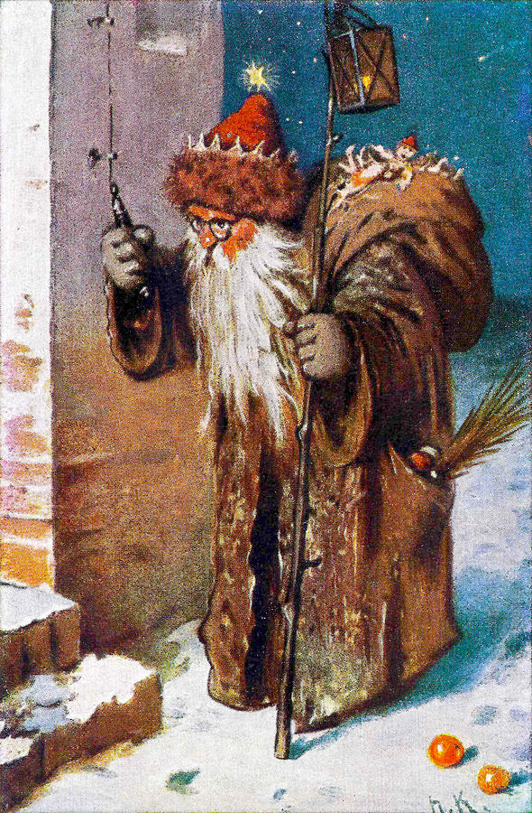 Santa Claus at the Front Door Painting by Herman Kaulbach