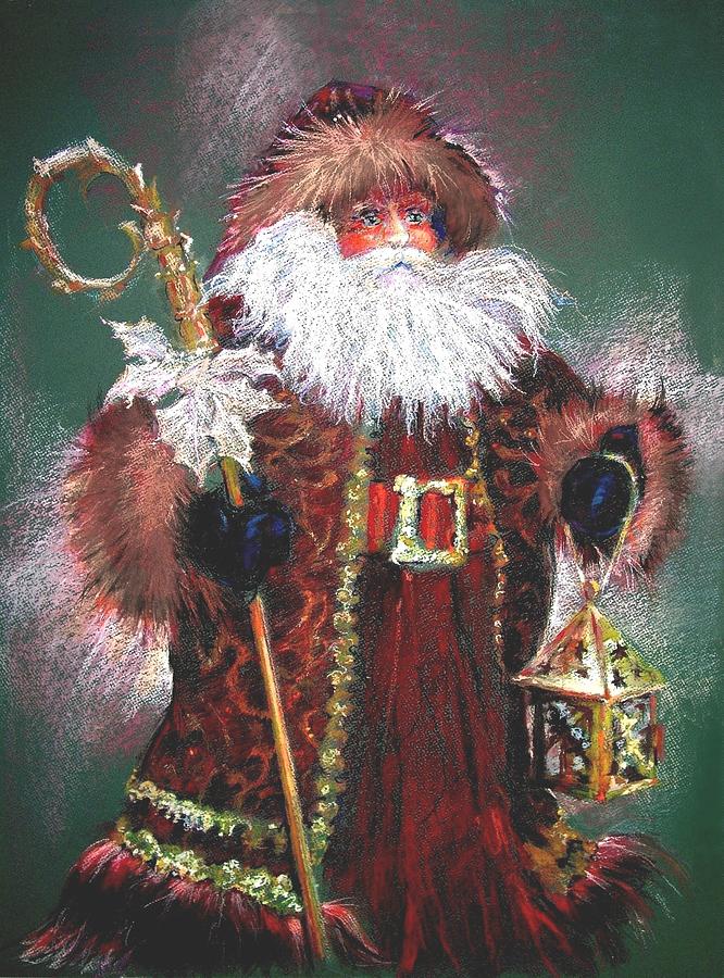 Santa Claus -Dressed All in Fur From His Head to His Foot. Painting by Shelley Schoenherr