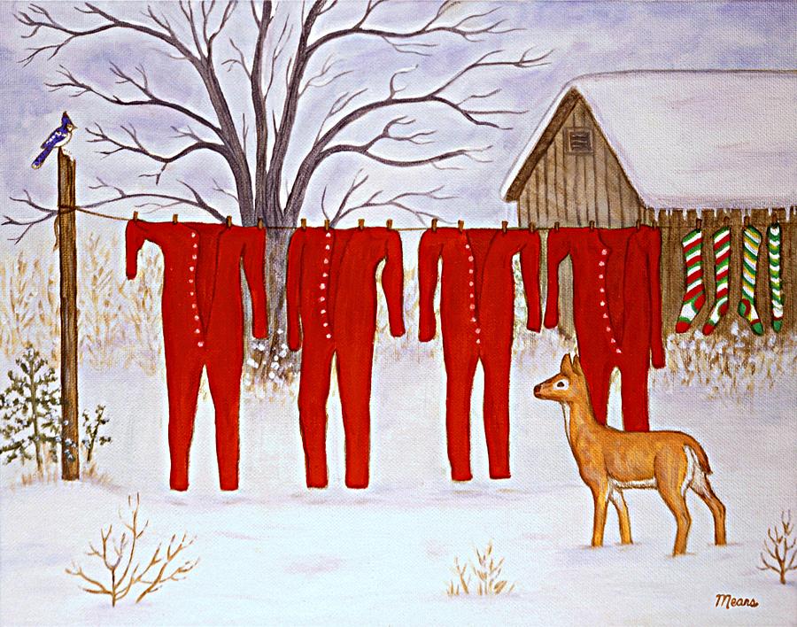 Santa Claus Painting - Santa Claus Long Johns  by Linda Mears