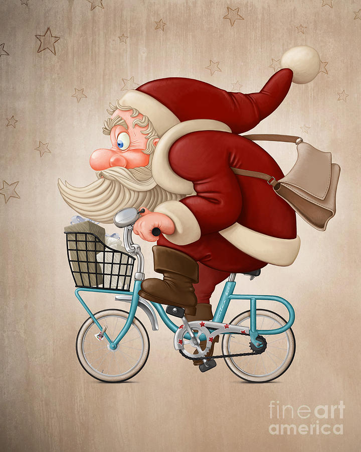 Santa Claus Painting - Santa Claus rides the bicycle by Giordano Aita