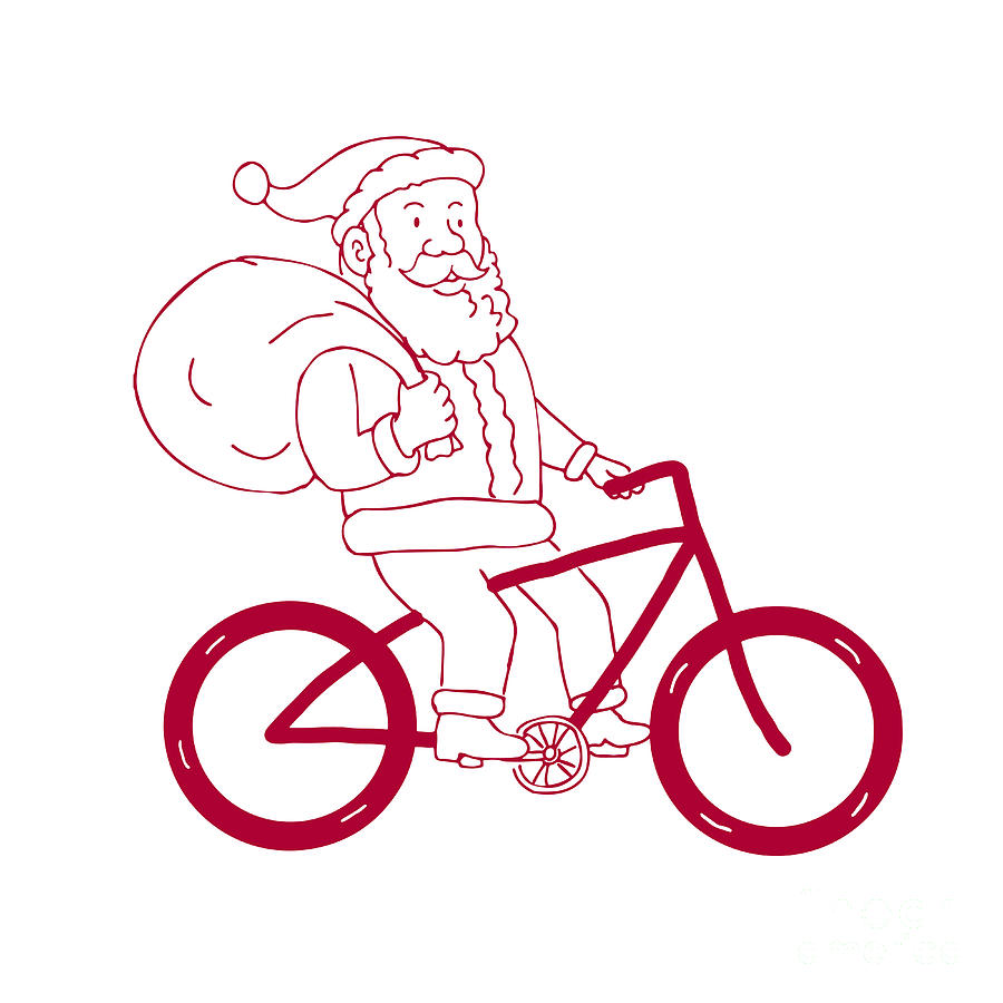 Santa Claus Riding Bicycle Side Cartoon Digital Art