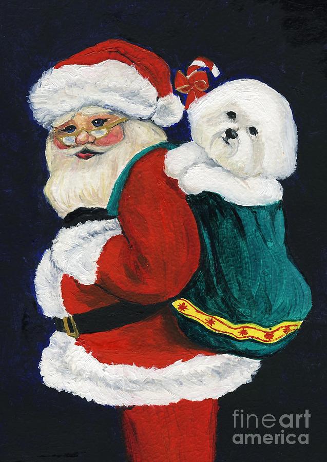 Santa Claus with Bichon Frise Painting by Charlotte Yealey