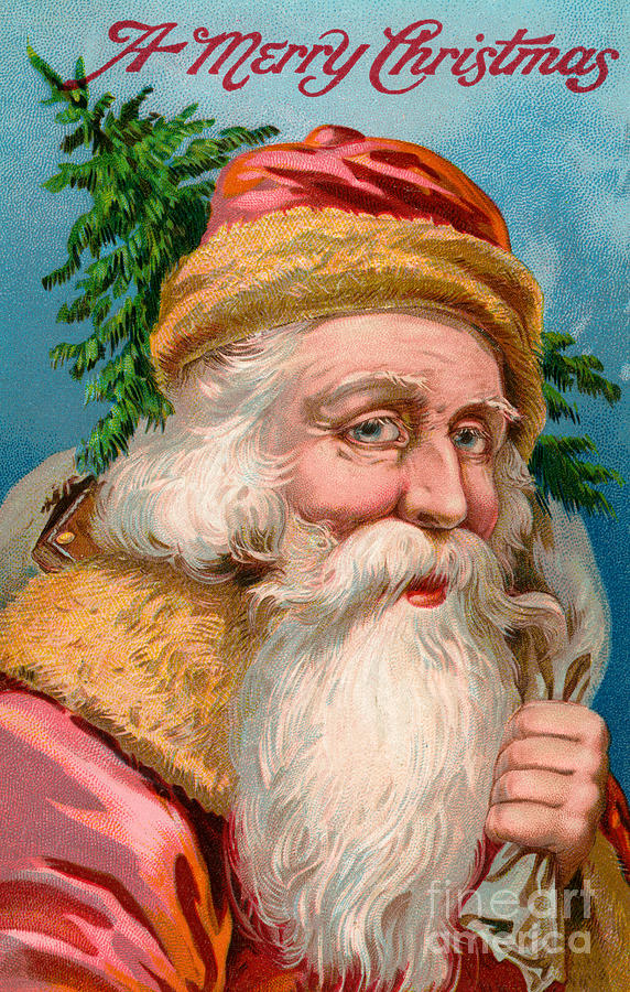 Holiday Painting - Santa Claus with Christmas Tree by American School