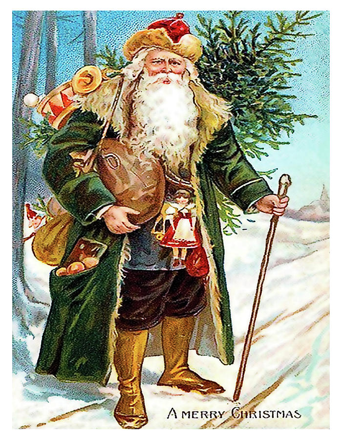 Santa Claus with lots of toys, gifts and a Christmas tree Painting by Long Shot