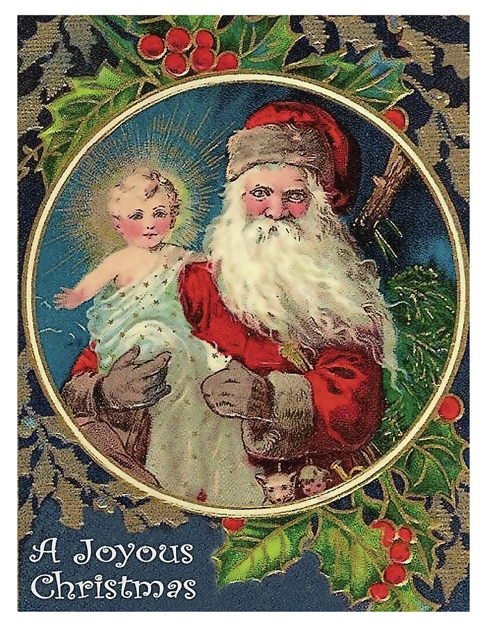 Santa Claus with new born Jesus Painting by Long Shot