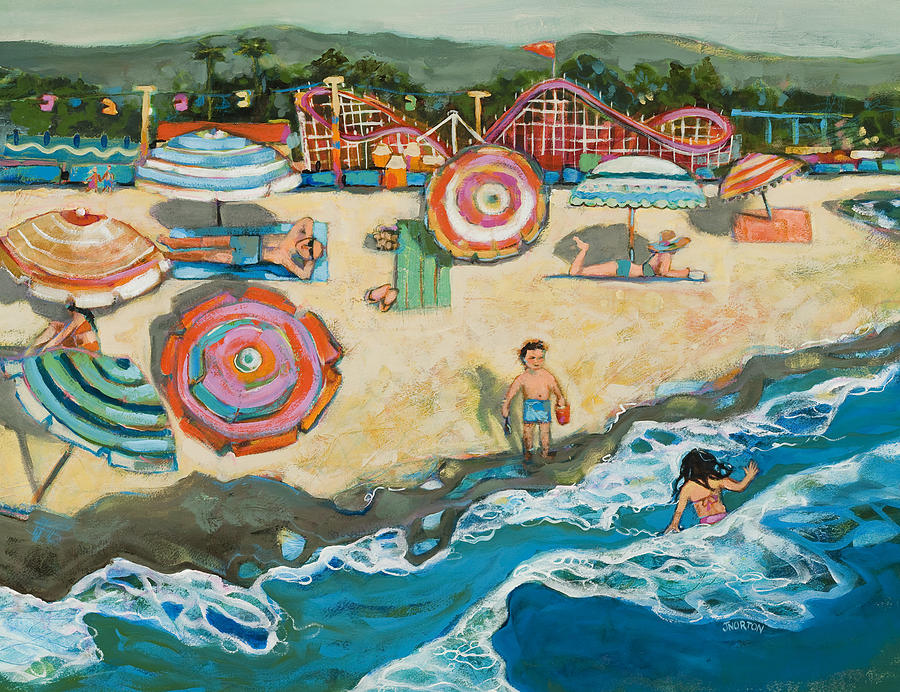 Umbrella Painting - Santa Cruz Beach Boardwalk by Jen Norton