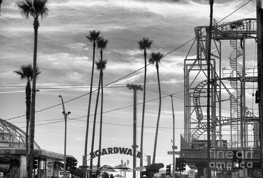 Santa Cruz Boardwalk Black White California  Photograph by Chuck Kuhn
