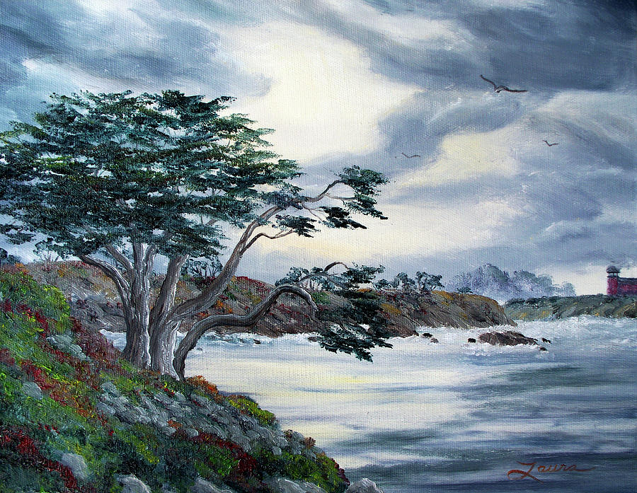 Santa Cruz Cypress Tree Painting by Laura Iverson