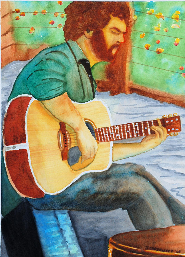 Santa Cruz Guitar Man Painting by Gerald Carpenter