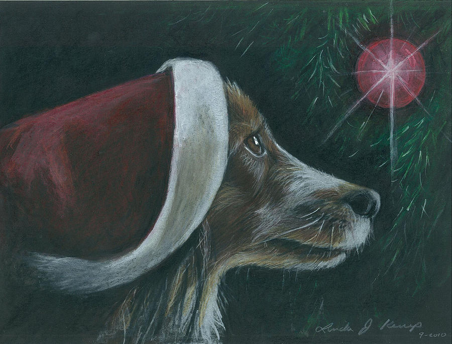 Santa Dog Painting by Linda Nielsen