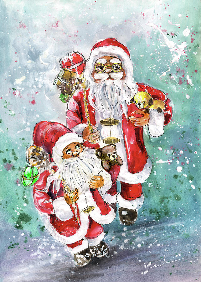 Santa Father And Son Painting by Miki De Goodaboom