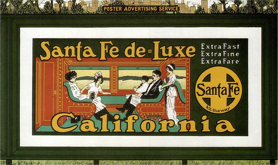Santa Fe De Luxe California - Railway - Retro travel Poster - Vintage Poster Mixed Media by Studio Grafiikka