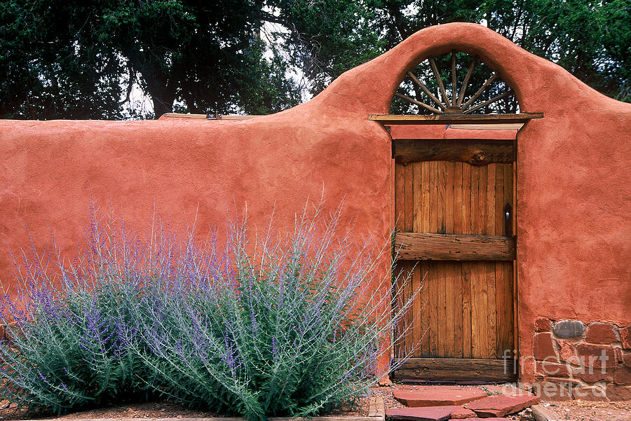 Adobe Photograph - Santa Fe Gate No. 2 - rustic adobe antique door home country  by Jon Holiday