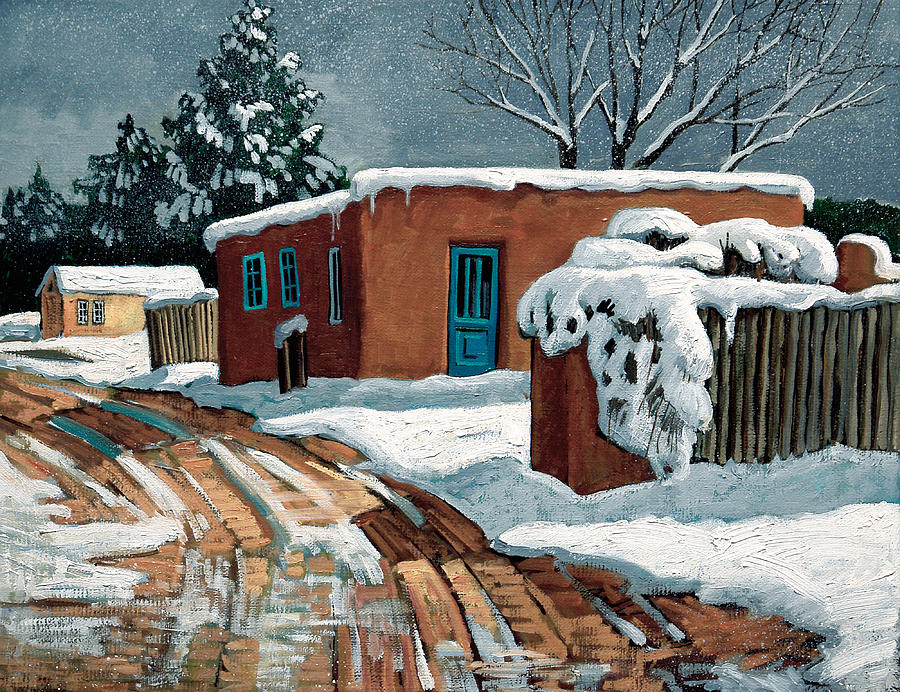 Santa Fe Painting - Santa Fe Snow Day by Donna Clair