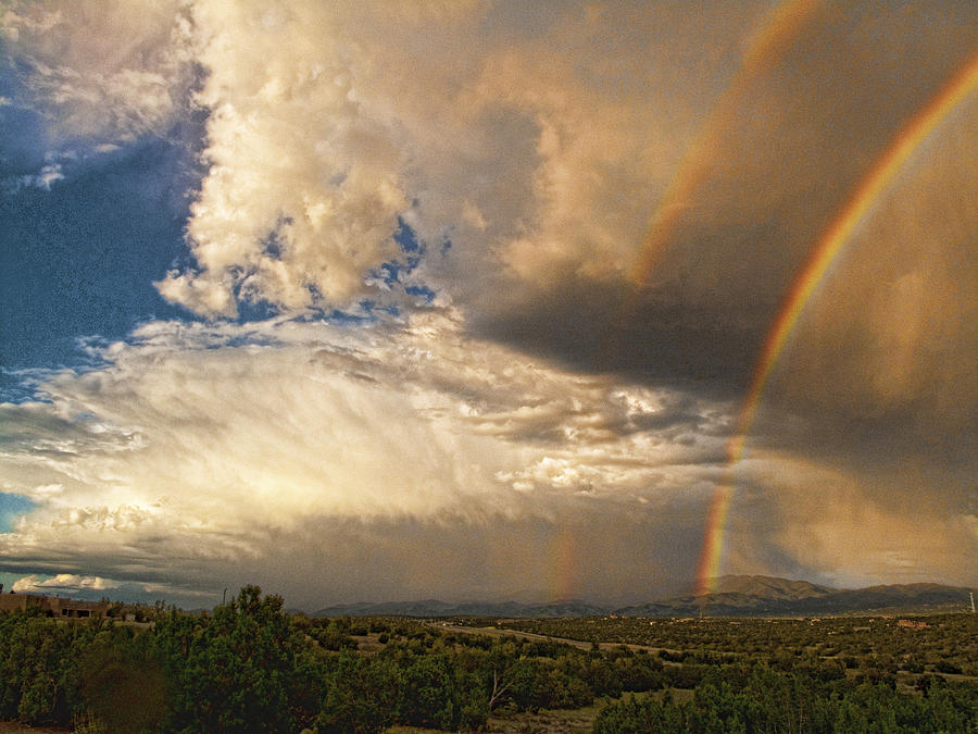 Santa Fe Summer Sky with Double Rainbow Photograph by Paul Cutright