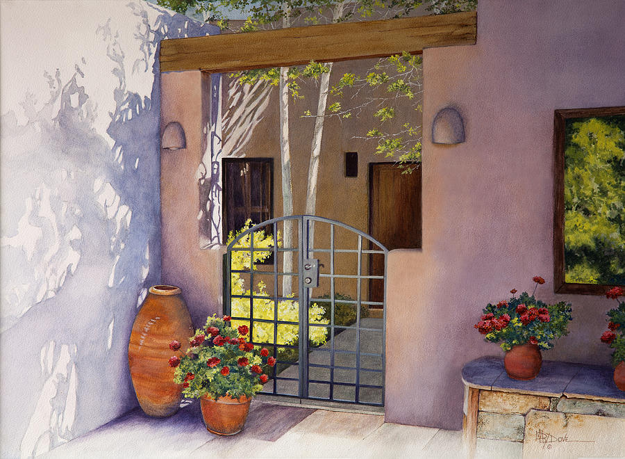 Santa Fe Sunlit Patio Painting by Mary Dove