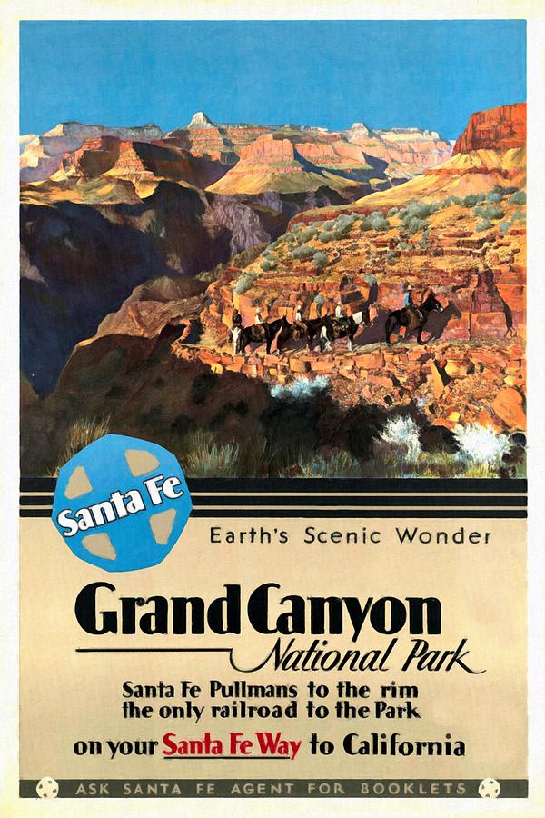 Grand Canyon National Park Mixed Media - Santa Fe Train to Grand Canyon - Vintage Poster Restored by Vintage Advertising Posters
